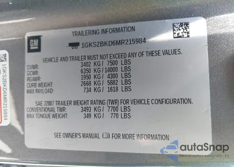 2021 GMC Yukon 4Wd Slt z USA, uszkodzony, nr VIN 1GKS2BKD6MR215984